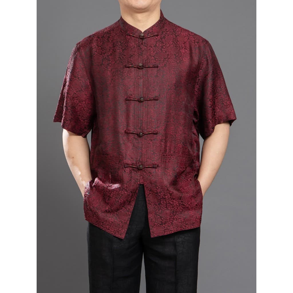 Terno Tang masculino roupas de verão novo estilo Boutique perfumado nuvem gaze gola alta de manga curta topo estilo chin