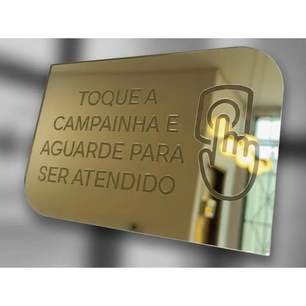Placa Toque A Campainha Em Acrilico Espelhado 16x10 Portão Parede