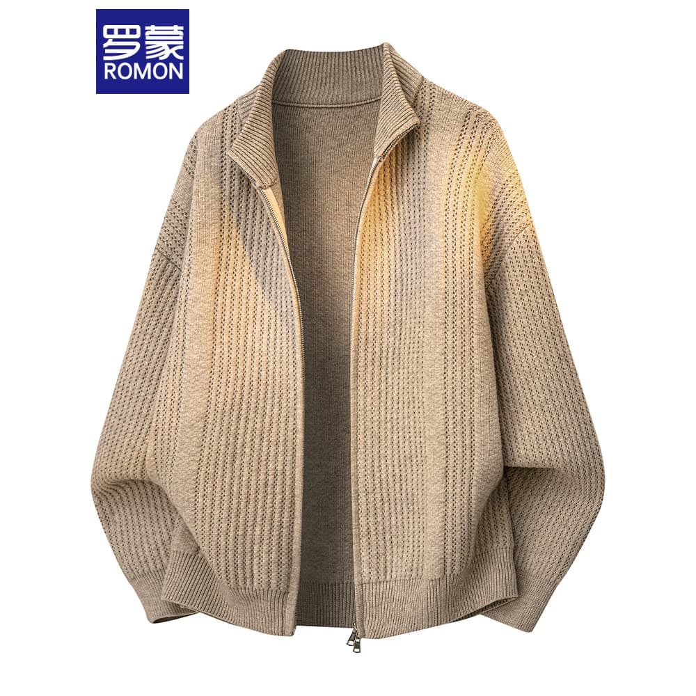 Romon gola simples cor sólida Cardigan camisola jaqueta masculina primavera outono Retro solto Casual malhas topo