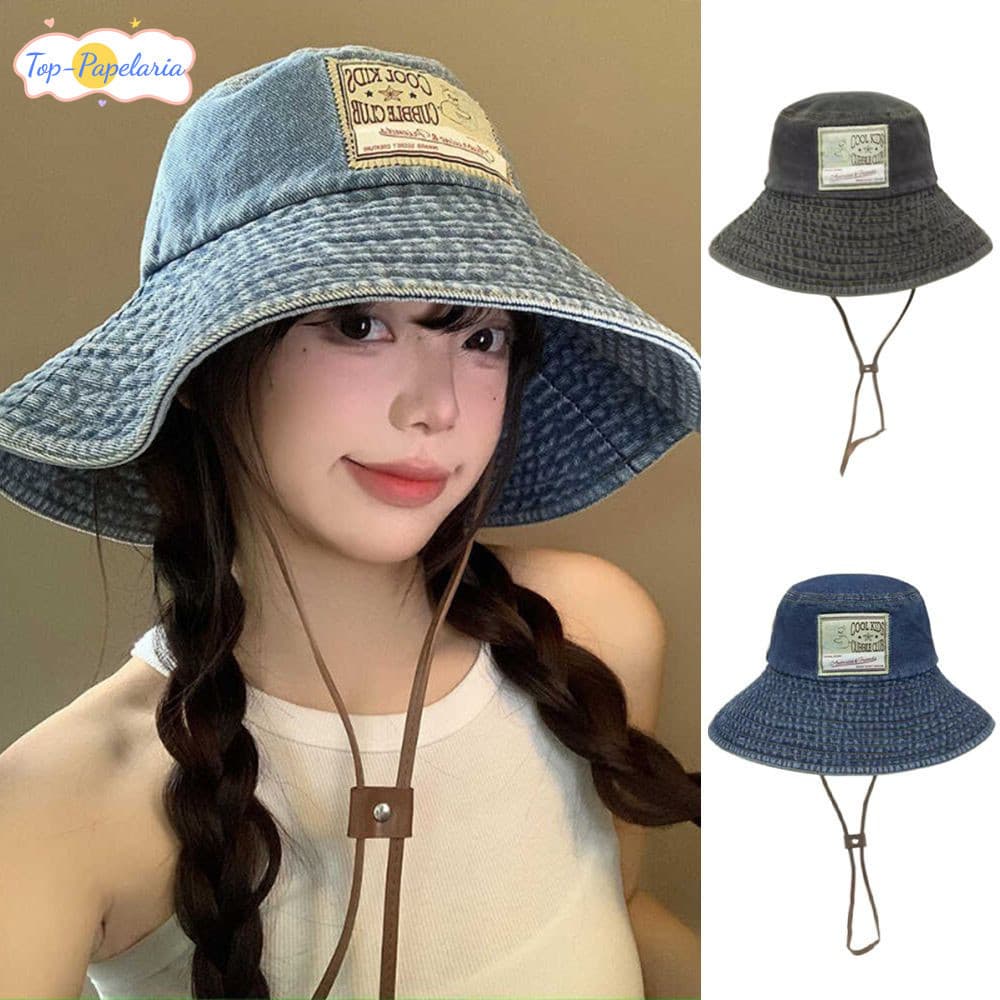Chapéu De Balde Jeans Feminino Perfumado , Proteção Solar À Prova De Vento , Aba Grande , Sol Retrô Com Cordão