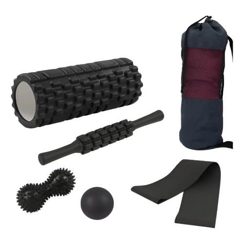 Conjunto De Ioga 5 Peças Bastão Rolo Bola E Faixas + Bolsa Cor Preto