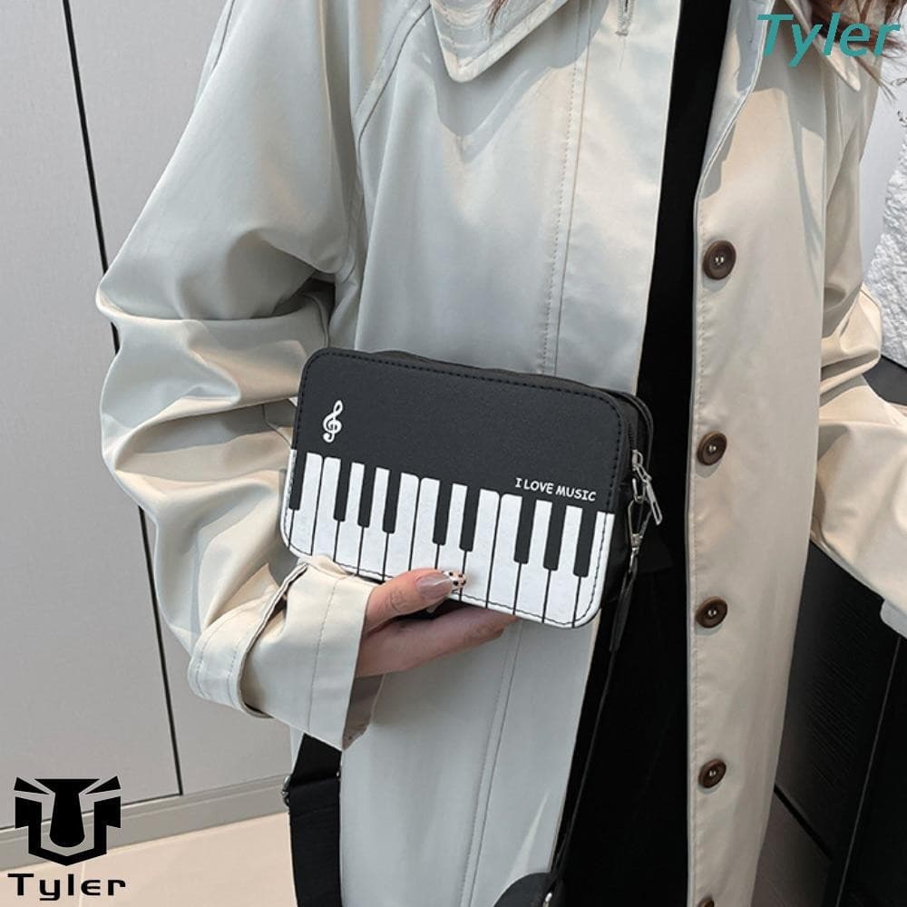 TYLER Mini Bolsa Quadrada , De Ombro Vintage Crossbody Piano , Elegante Moda Preta Couro PU Unissex