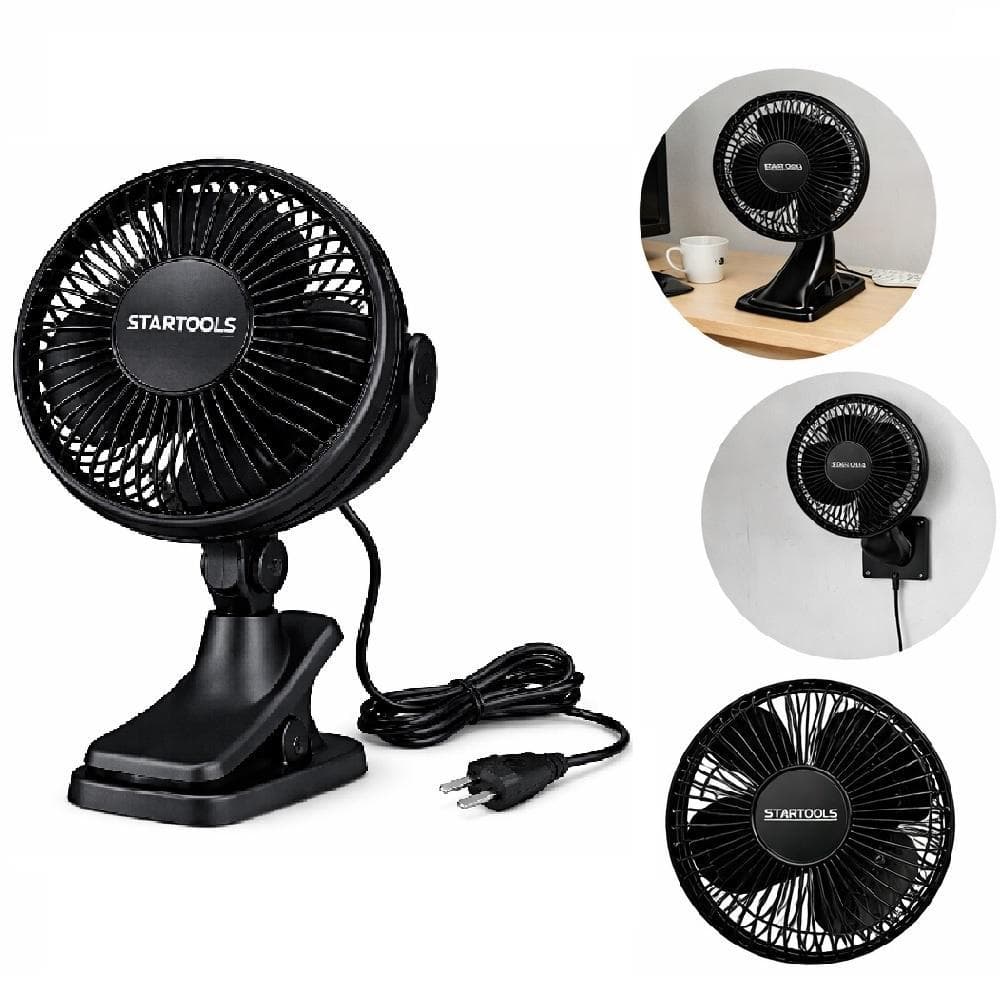 Ventilador De Mesa Ajustavel Preto Fixador Berco Prateleira Parede Multiuso Portatil Oscilante Silencioso 127V