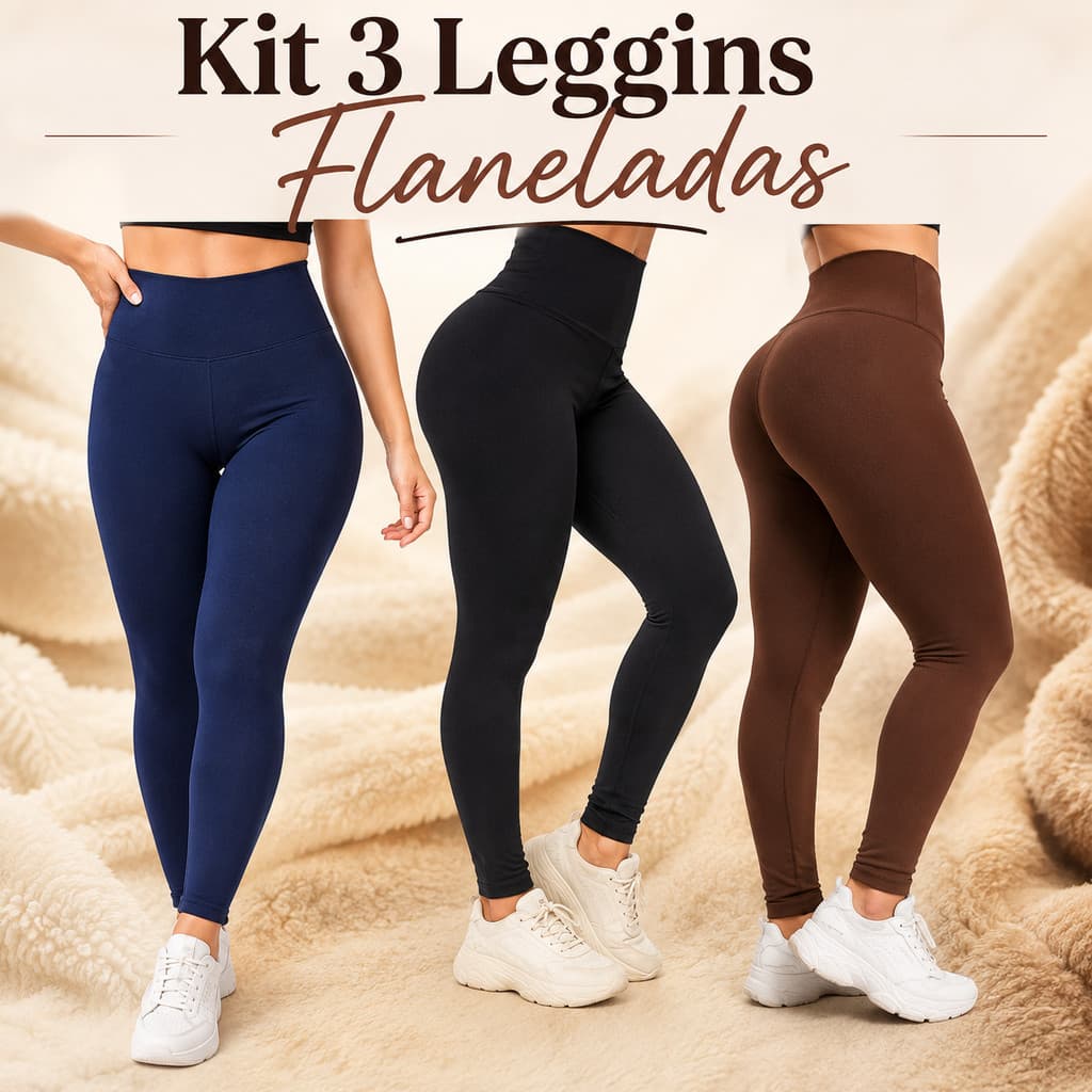 Kit 3 Calças Legging Flanelada Térmica Feminina Peluciada Inverno Cós Alto
