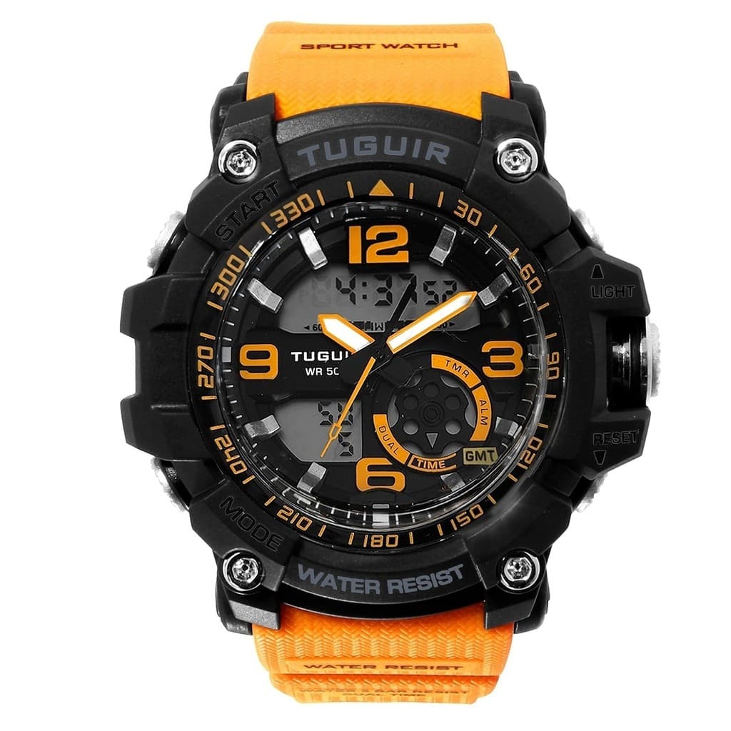 Relógio Masculino Tuguir AnaDigi TG253 Preto e Laranja (Resistente à água 5ATM, Esportivo, Despertador, Cronômetro)