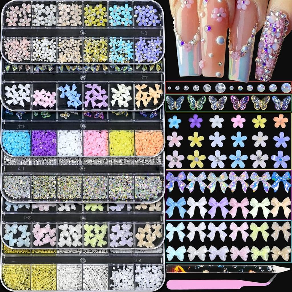 HNUIX Enfeites para Unhas - Kit de Strass com 6 Caixas de Pedras Preciosas para Unhas, Enfeites 3D para Unhas