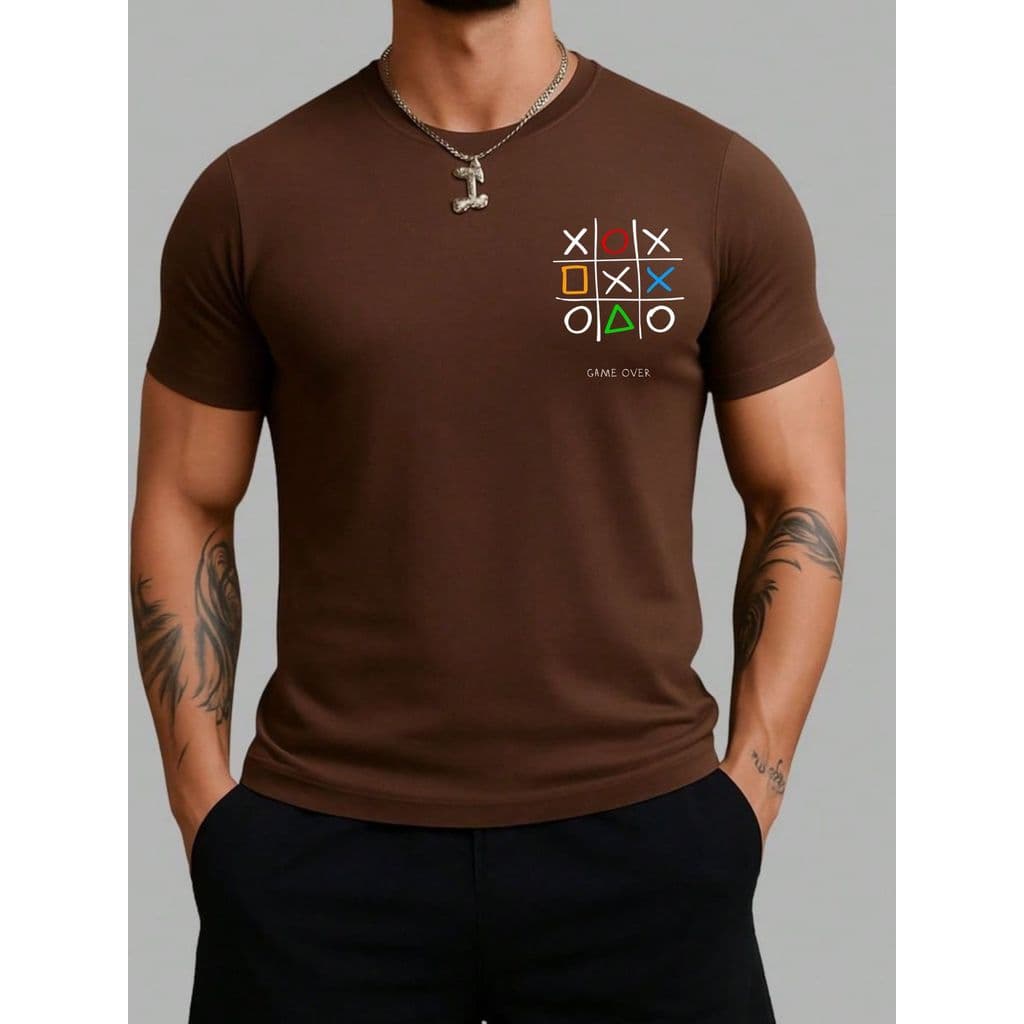 Camiseta Masculina Estampa Jogo da Velha Camisa Básica 100% Algodão Street