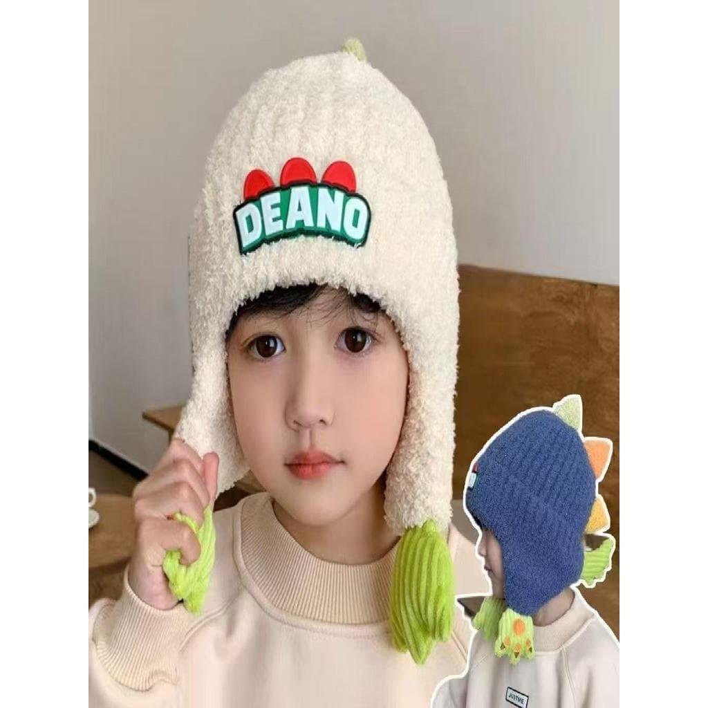 Katieson Chapéu infantil outono inverno proteção de ouvido bonito chapéu de lã meninos meninas dinossauros bebê quente c
