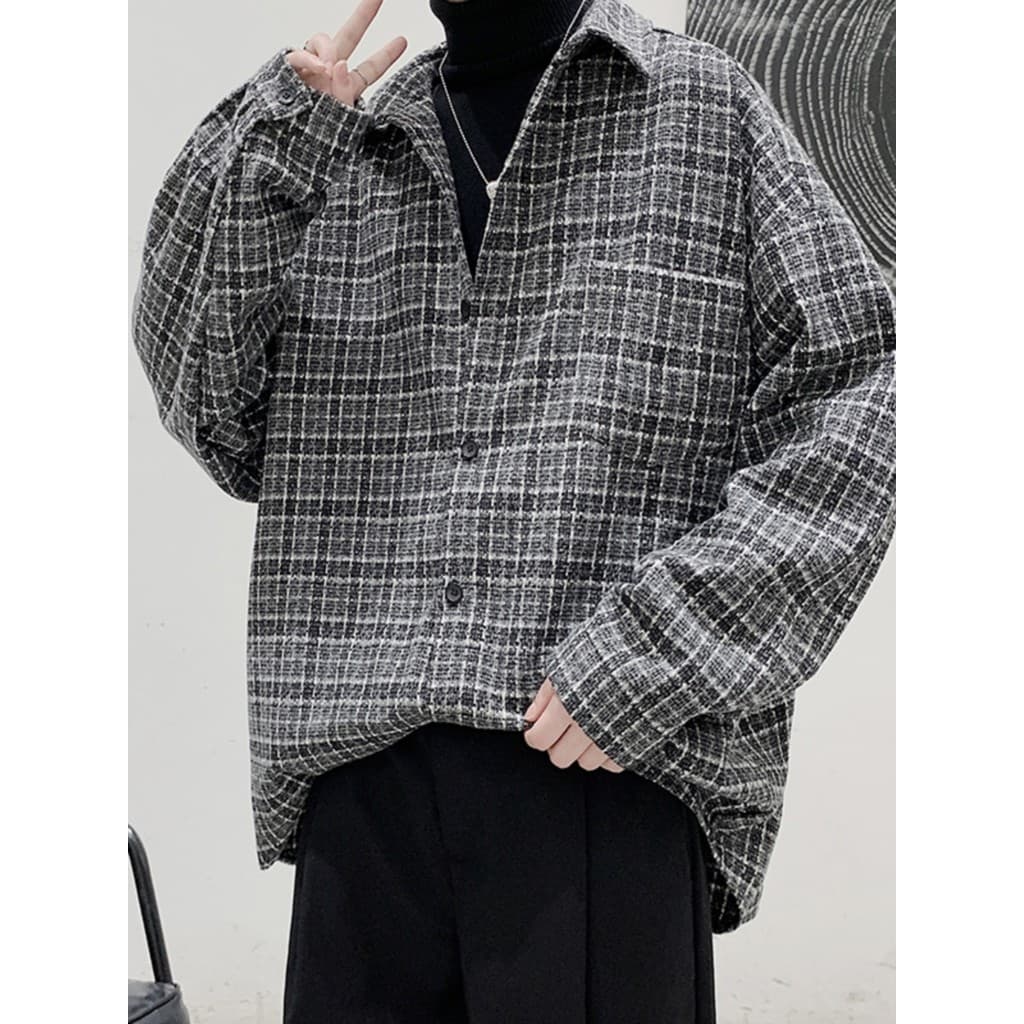 Camisa xadrez de manga comprida masculina primavera outono estilo Hong Kong Vintage camisa solta estudante ins Street We