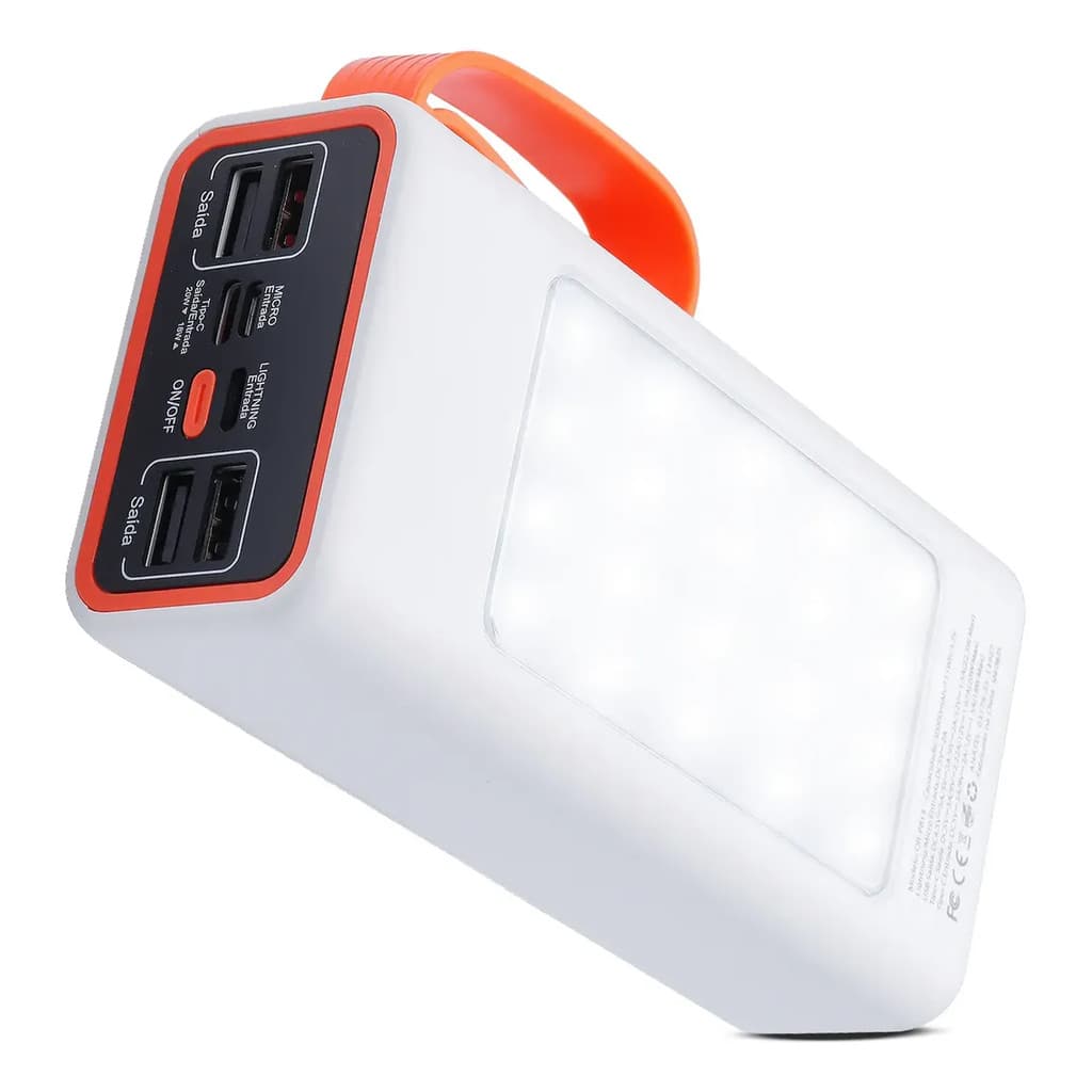 Carregador Portatil Power Bank Bateria 30000mAh Carregamento Rapido 22.5W Lanterna Led E 4 Cabos Embutidos 5A Turbo