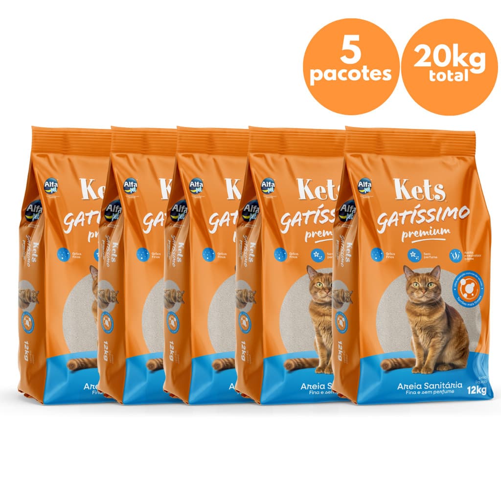 Kit 5 un Areia Sanitária Natural Gatíssimo Carvão Ativado 4kg