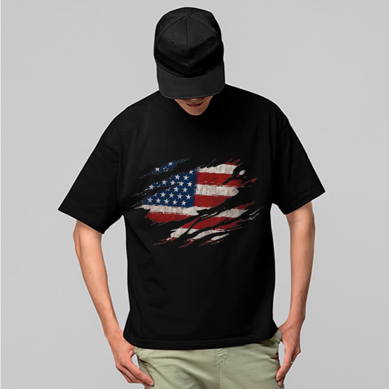 Camiseta Oversized Patriotic USA Flag Estilo Urbano 100% Algodão