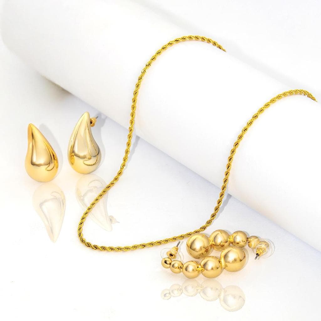 Kit Dourado Impacto ElegAN-te – Cordão e 2 Pares de Brincos — LABRILHO Joias — Banhado Ouro 18K Antialérgico
