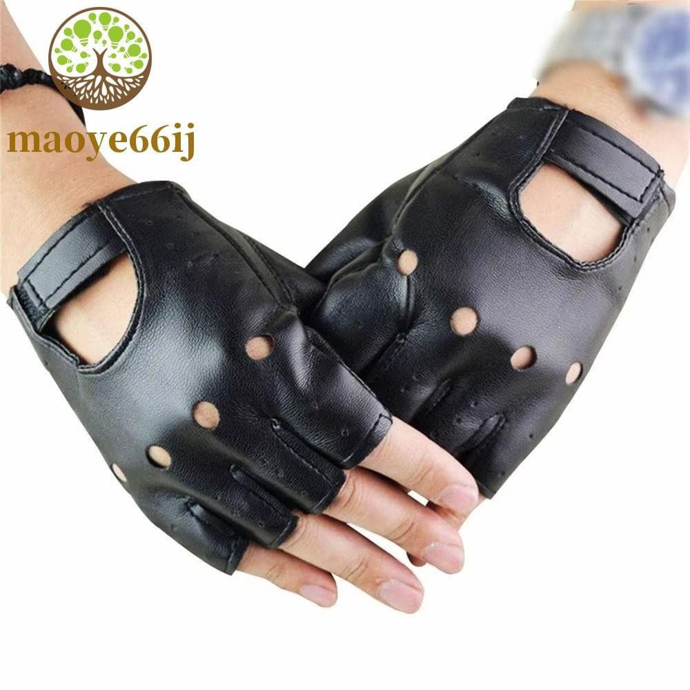 MAOYE66 2 Peças Luvas De Meio Dedo , Sem Dedos De Couro PU Punk Desempenho Respiráveis Unissex Masculinas