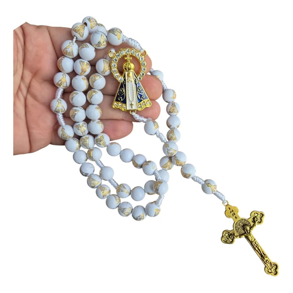 Terço Misericordioso Branco Jesus Pedras Nossa Senhora Aparecida Oração Religioso Presente