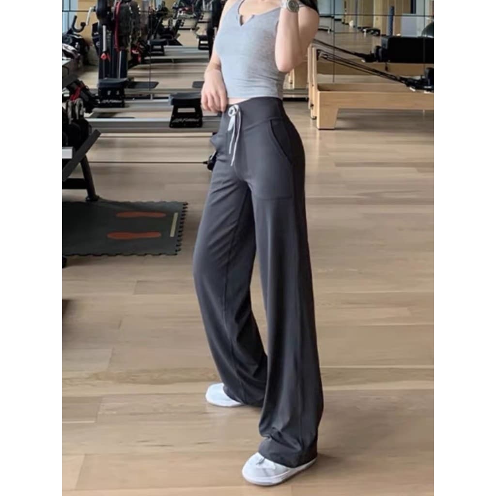 Nu Casual antibacteriano bolso calças retas mulheres cintura alta esportes calças de Fitness solto mais magro olhar de s