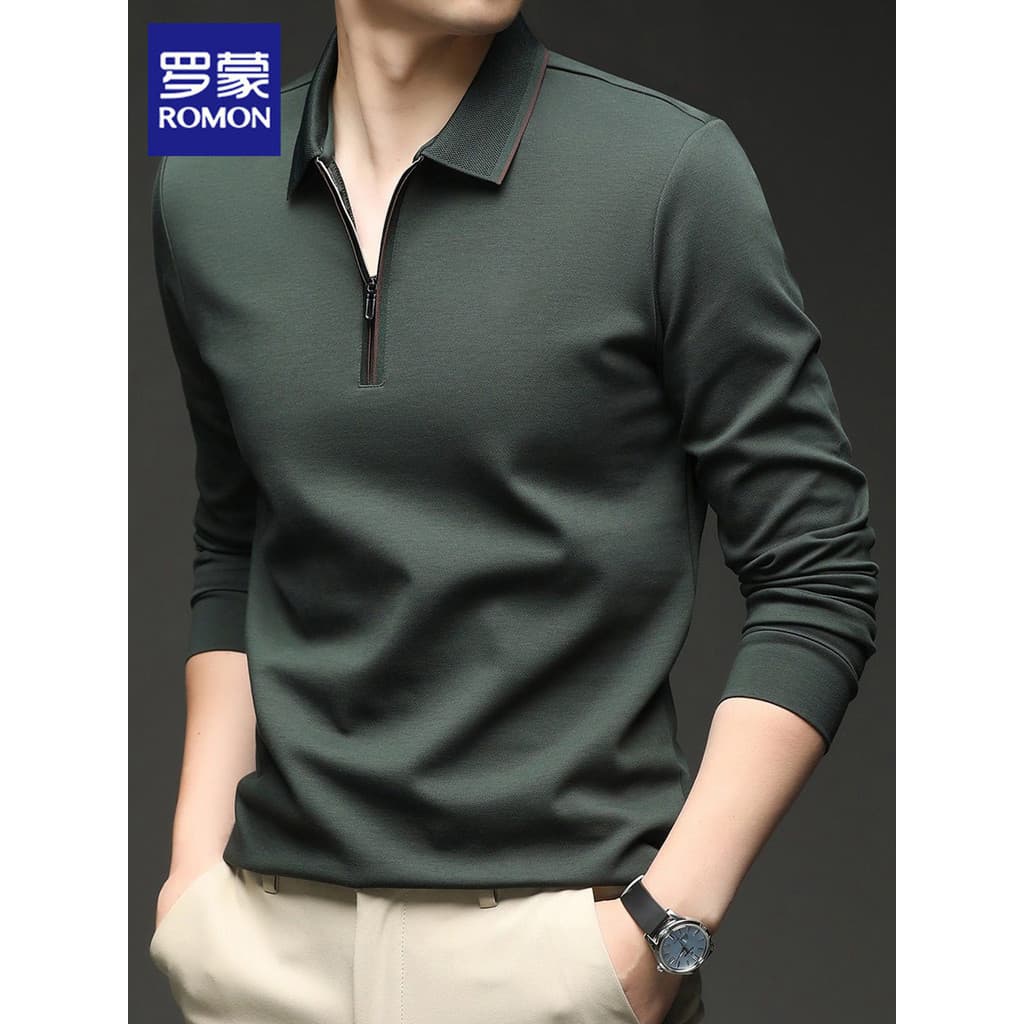 Lomon camiseta de manga comprida masculina 2026 outono novo estilo na moda Casual negócios meio zíper lapela camisa Polo