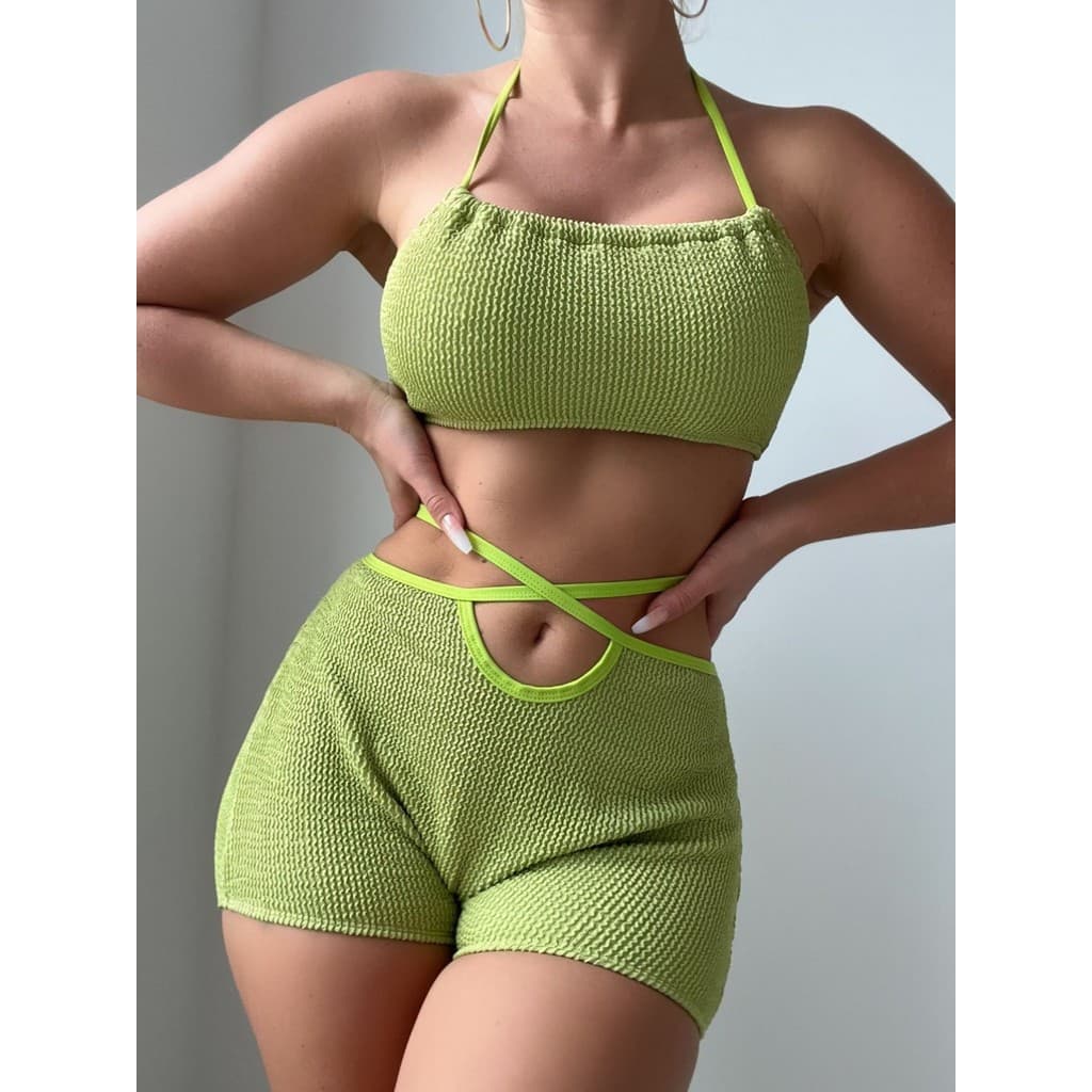 Europeu americano senhoras tubo superior Halter pescoço Split Boxer biquíni quente menina primavera quente férias ins es