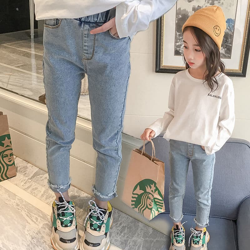 Meninas Jeans 2026 novo estilo primavera outono calças versão coreana moda crianças exterior Wear All-Match calças casua