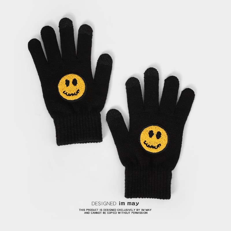 Smiley Face luvas de cinco dedos inverno feminino ins bonito luvas masculino tendência de inverno versão coreana estudan