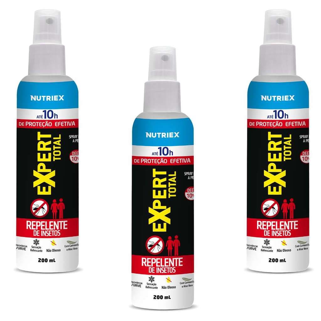 Kit 3 Repelentes Spray De Insetos Expert Total  10 horas 200ml Nutriex