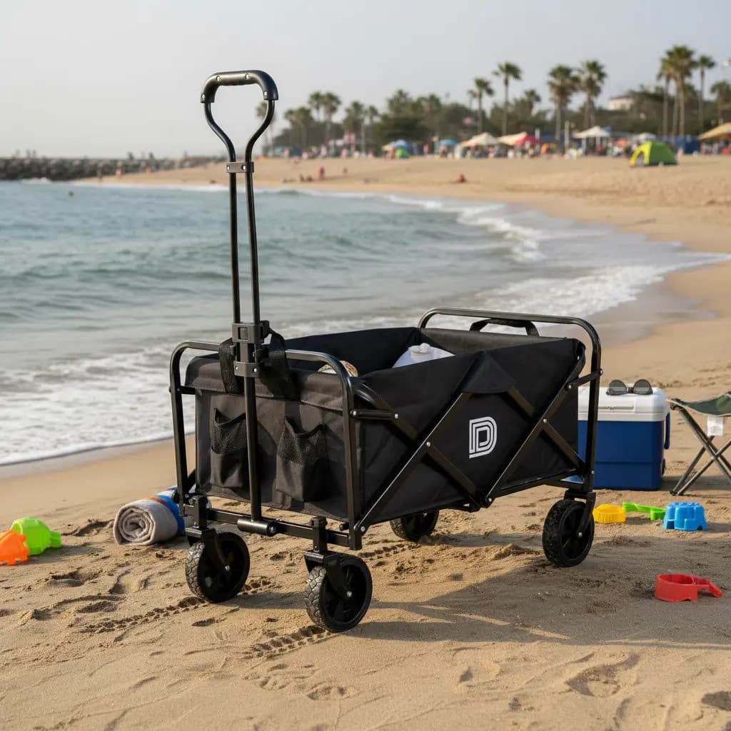 Carrinho de Carga Dobrável 150kg Multiuso Praia Camping Feira Passeio Pets Reforçado Preto