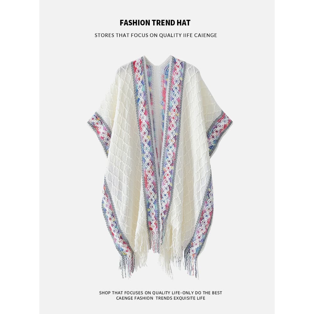 2025 novo estilo Retro estilo étnico xale exterior feminino Yunnan tibetano tricô viagem Wear capa quente