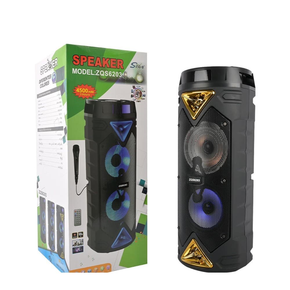 Caixa de Som Portátil SING-E ZQS6203 com Luzes RGB-LED de 6,5 Polegadas e Botão de Reverb USB