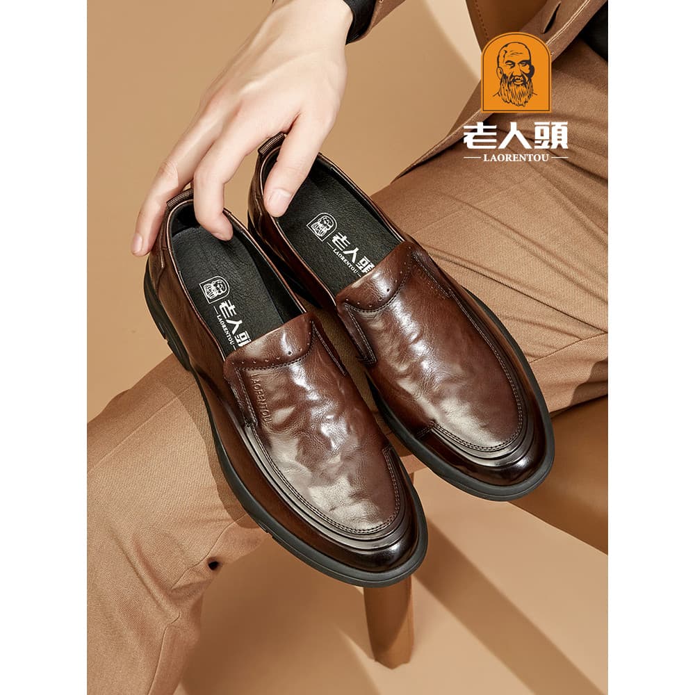 Sapatos de couro formais para idosos masculinos de couro genuíno respirável bico redondo sapatos masculinos All-Match sa
