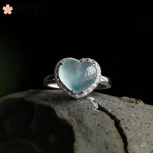 ♥ Original de duas cores romântico amor novo estilo gelo Natural branco Jade anel feminino Retro clássico hibisco pedra
