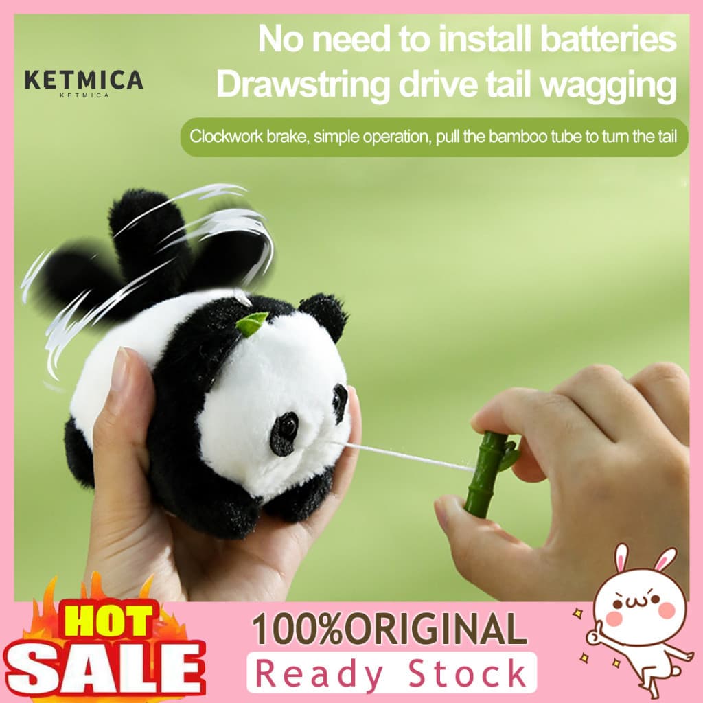 Panda Wind-up Toy Plush with Buckle Bell – Cute Battery-free Wagging Tail Stuffed Novelty Clockwork for Kids Christmas