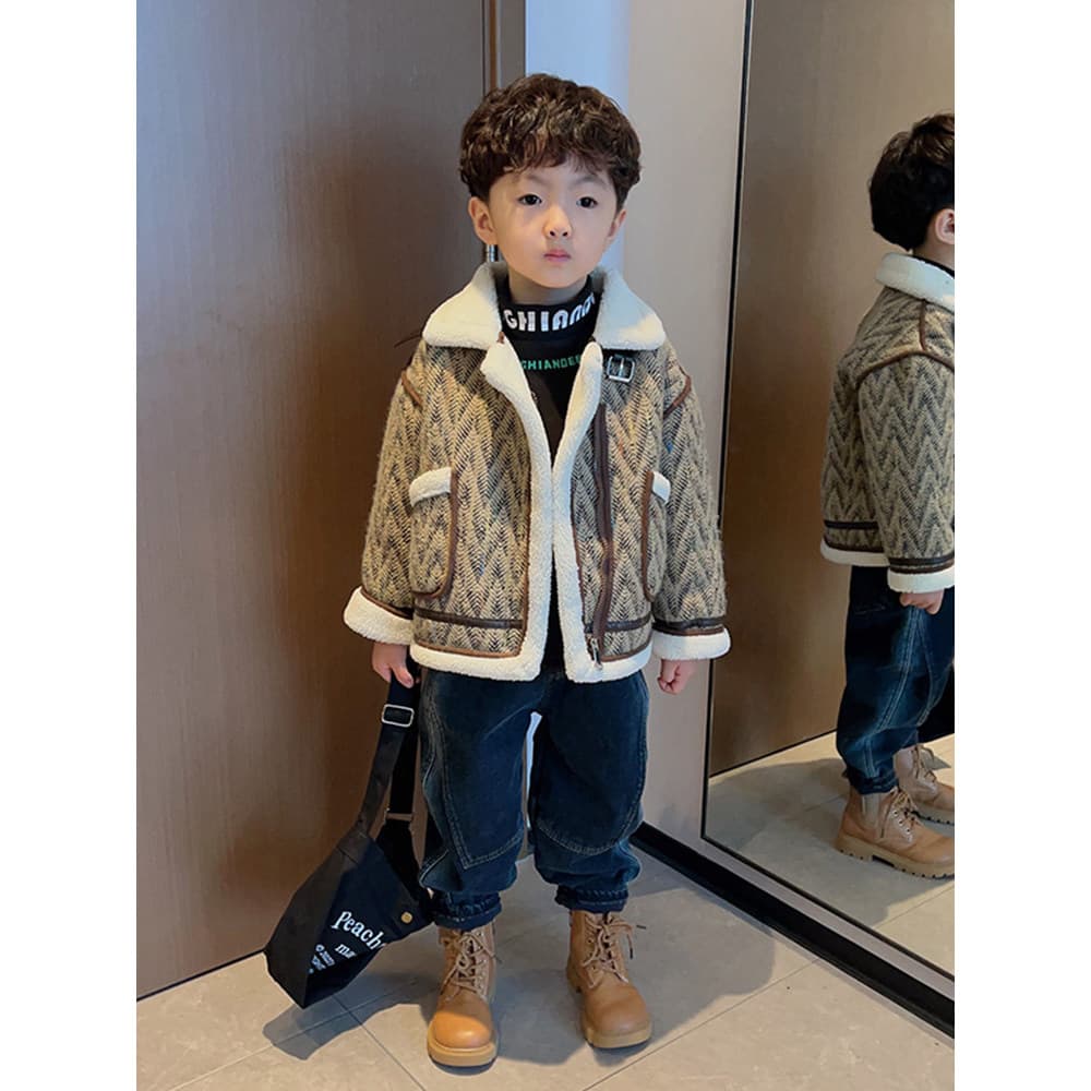 Meninos forro de lã jaqueta pele um outono inverno engrossado topo 2026 novo estilo bebê menino jaqueta inverno bonito