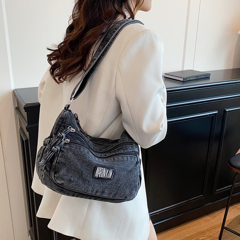 2026 Bolsa mensageiro de ombro jeans Casual com vários compartimentos para meninas