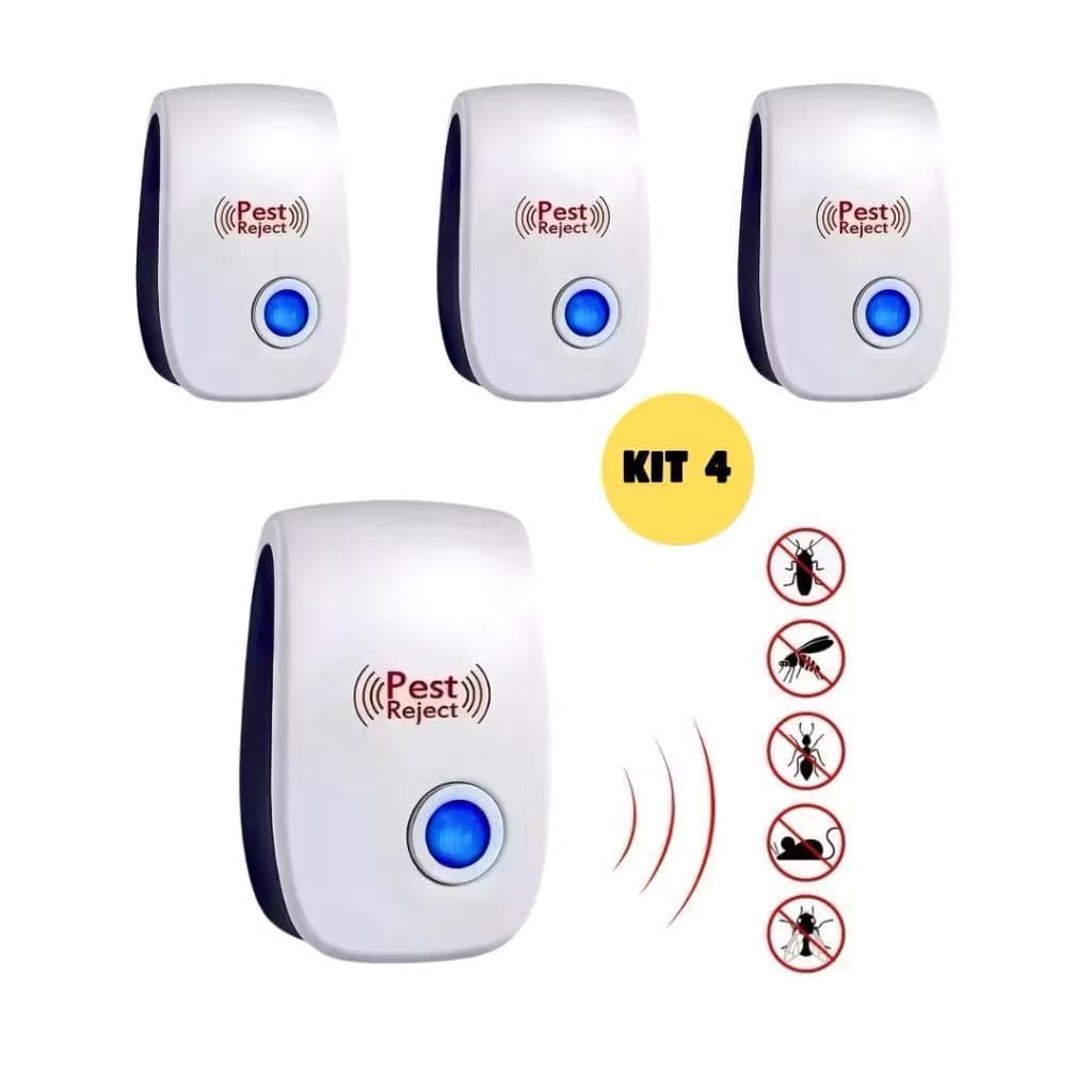 KIT Repelente Eletrônico Ultrassônico Mosca Pernilongos Baratas Morcegos