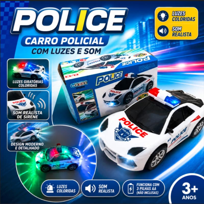 Carro Infantil Polícia Com Luzes Ativas e Som Integrado