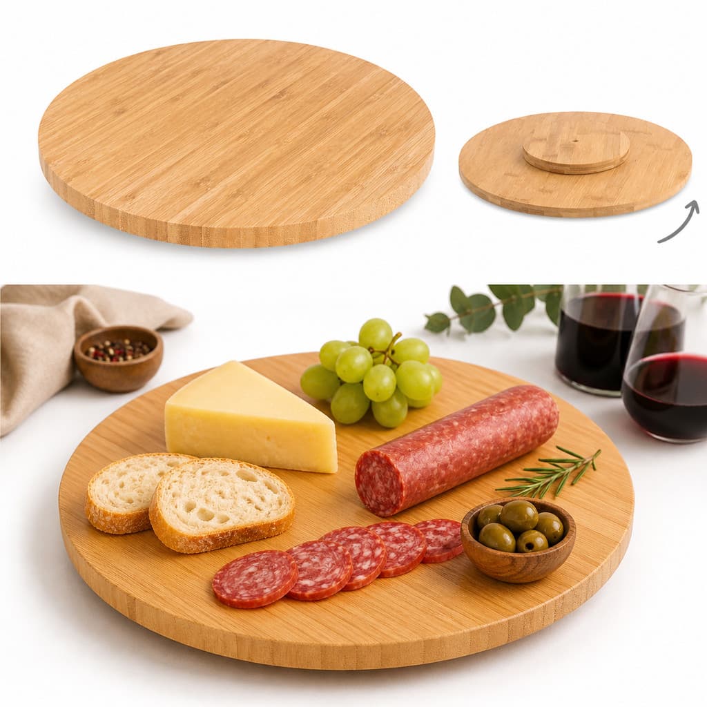 Tábua Petisqueira Giratória De Bambu Frios Queijos Grande