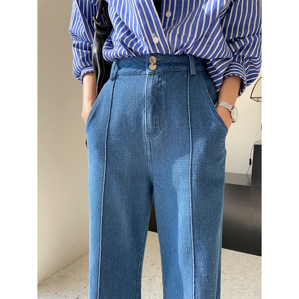 Calça Jeans reta azul feminina 2026 outono novo estilo cintura alta estreita calça larga pequena calça solta