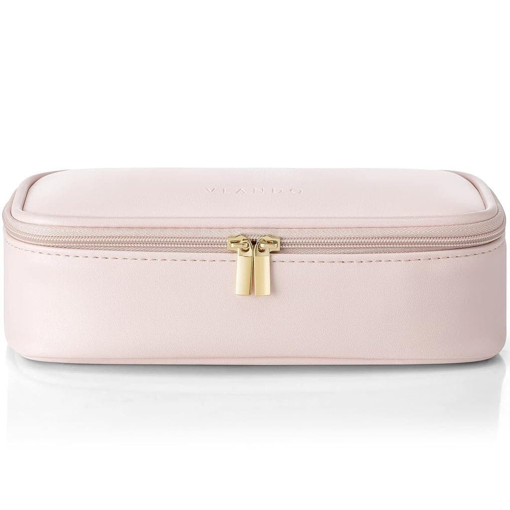 Bolsa de Maquiagem de Viagem Vlando, Pequena Necessaire para Itens Pequenos e Essenciais de Viagem - Branco Apricot HT26