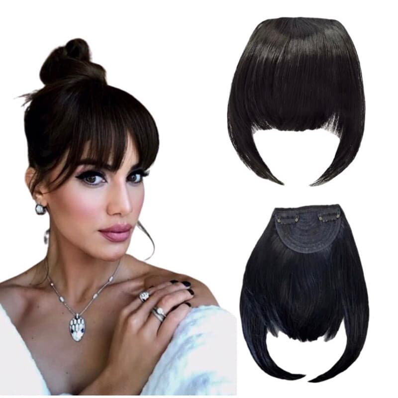Franja Falsa Aplique Tic Tac Idêntico Cabelo Humano Liso Orgânico igual Franjinha humana Caimen Natural topo cabeça fake