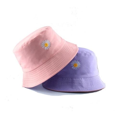 Boné Chapéu Bucket Hat Cata Ovo Balde Dupla Face Girassol Rosa Roxo