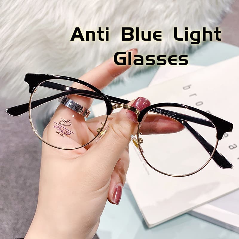 Anti Luz Azul Óculos De Plana Nova Armação Redonda Moda Semi Metal Quadro
