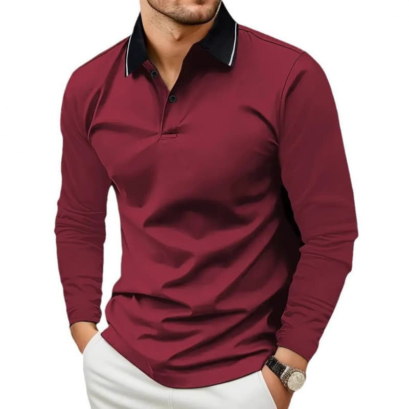 Novo estilo masculino de manga comprida POLO3D impressão Digital simples All-Match lapela camisa POLO Casual