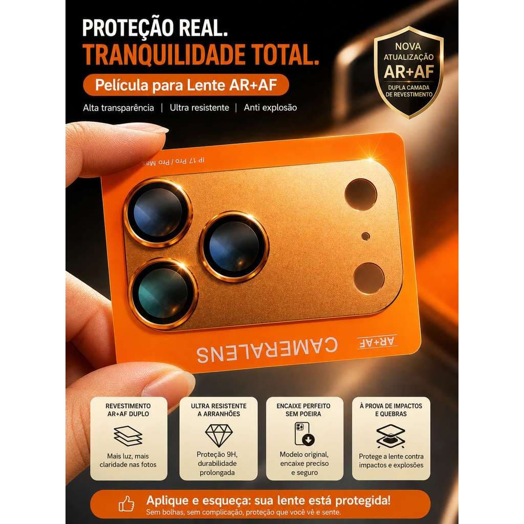 Protetor de Câmera Metal 9H Vidro + Alumínio para iPhone 17 Pro Max Anti Risco Premium