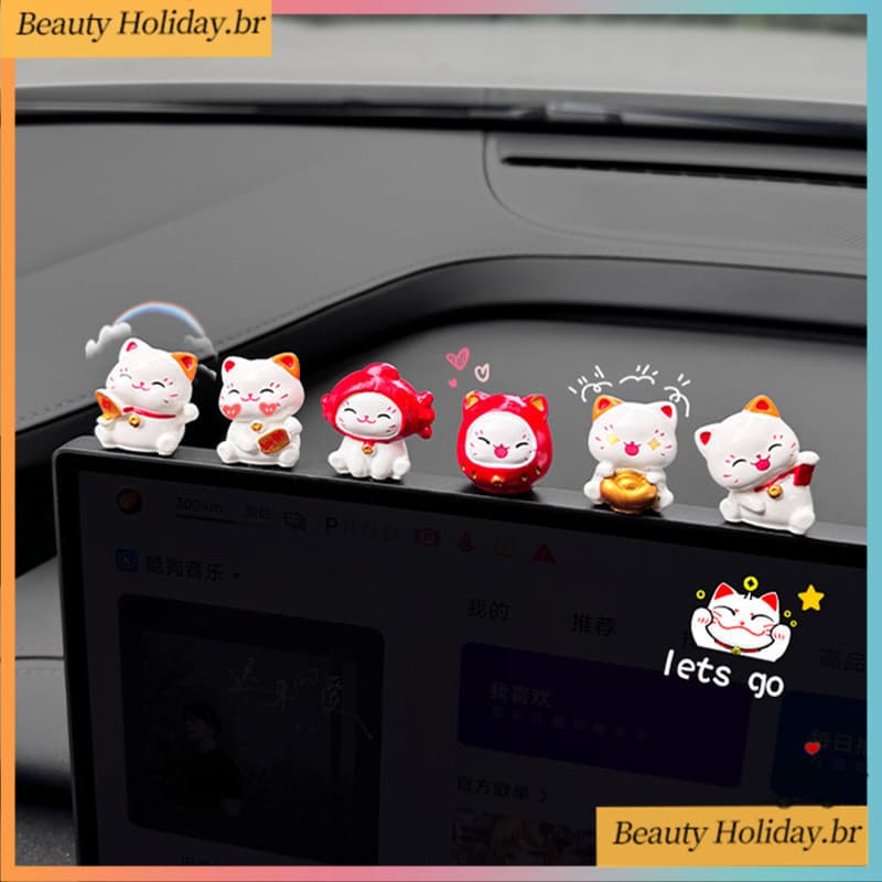 Mini Gato Da Sorte 6 Peças Enfeites De Carro Estatuetas De Fortuna Fofas Adorável Simples Paisagem Ornamento Interior Au