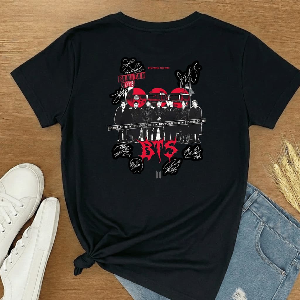 Camiseta Feminina BTS World Tour Frente e Costa Turnê Brasil 2026 Army Bangtan Envio Rapido