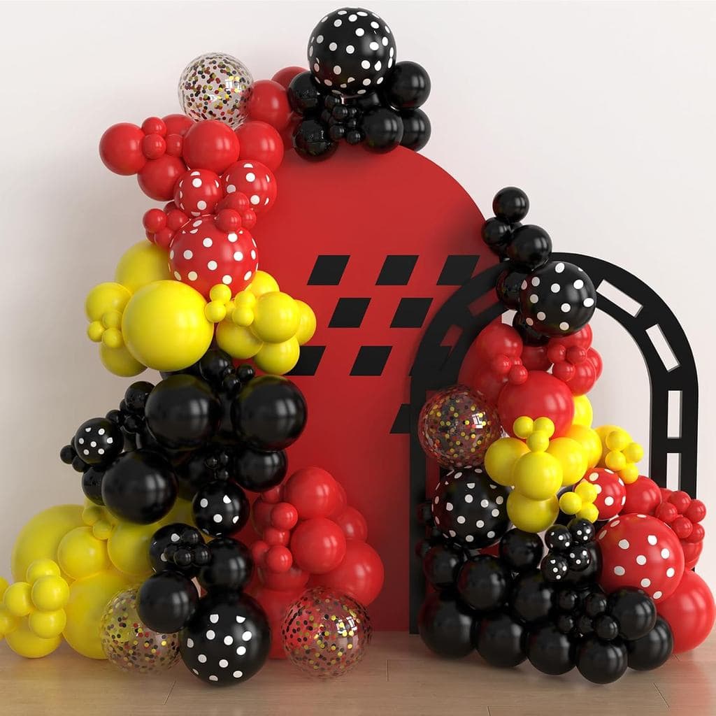 Kit de Arco de Balões Vermelho, Preto e Amarelo, 100 Balões de Confete Vermelho, Preto e Amarelo para Decorações de Fest