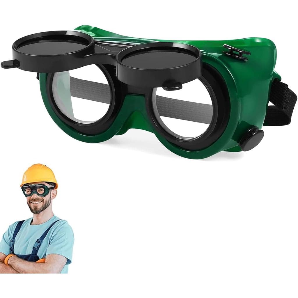 Flip Up Front Welding Goggles, Welding Safety Glasses with Dual Lenses, Impact Resistant, Adjustable Strap, Anti-Scratch