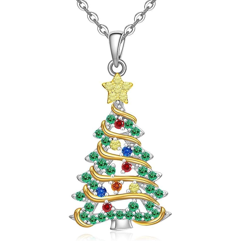 Colar de Natal em Prata com Pingente de Árvore de Natal para Mulheres, Joias Delicadas de Prata Esterlina para Presentes