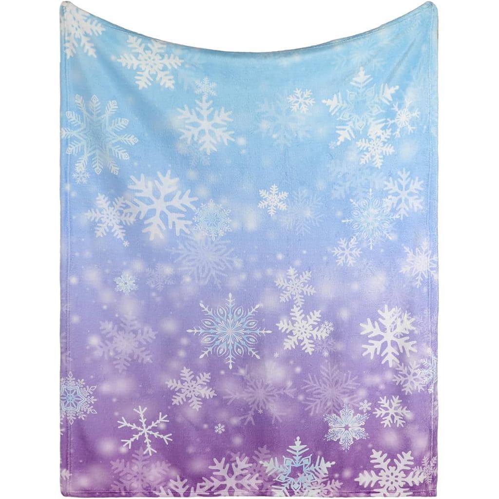 Cobertor Breling Snowflake para Sofá, Azul e Roxo em Degradê, Cobertor de Flanela com Flocos de Neve para Princesa da Ne