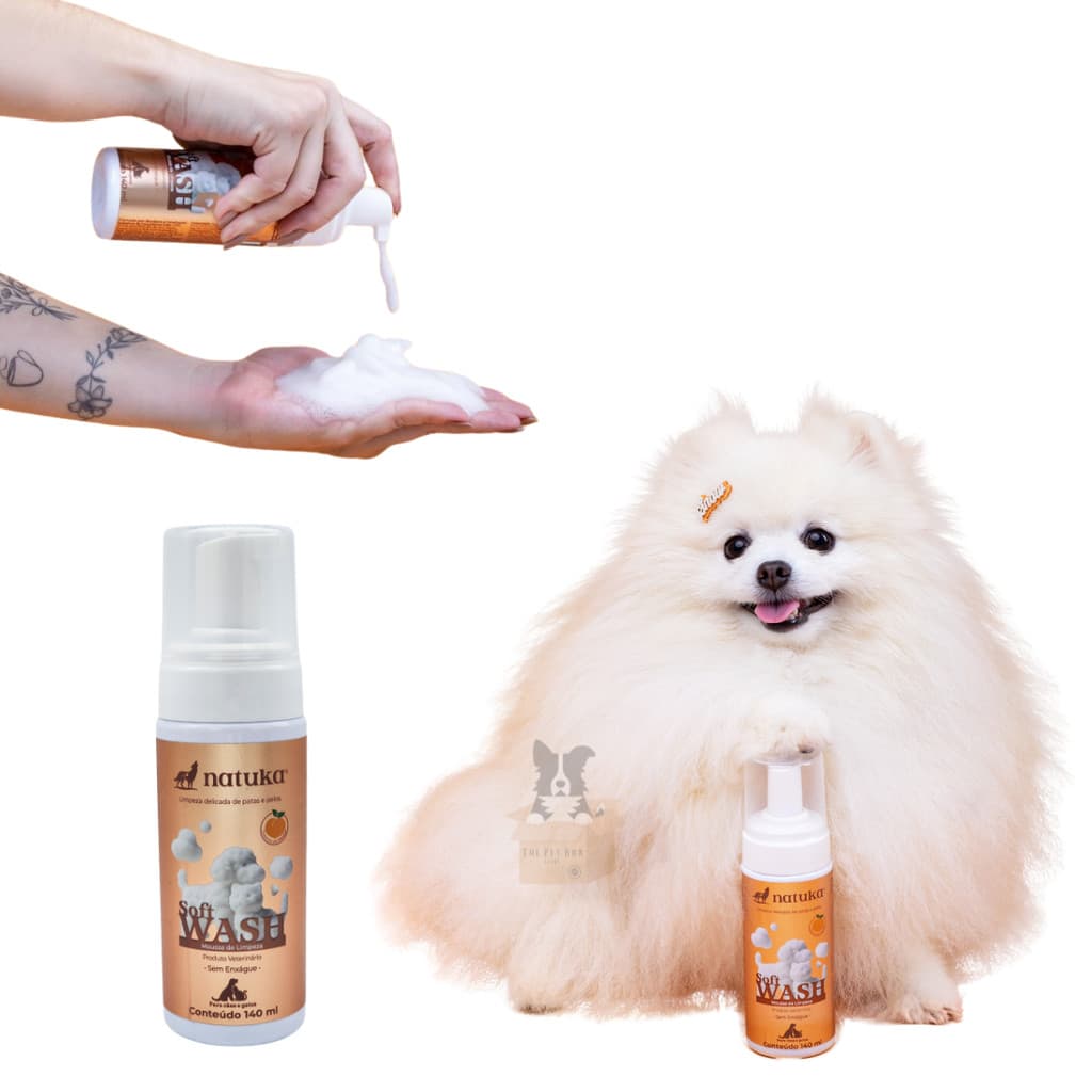 Espuma de Limpeza Banho a Seco para Cães Natuka Soft Wash Frasco 140ml